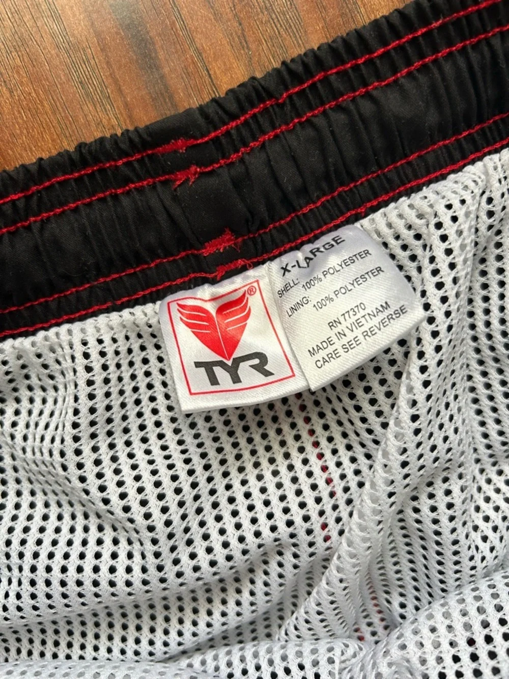 TYR Black Swim Shorts with Red Stitching